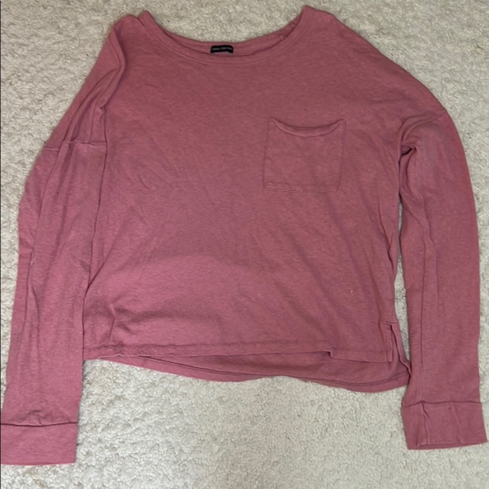 Abercrombie Pink Long Sleeve Crop Pocket T Shirt
